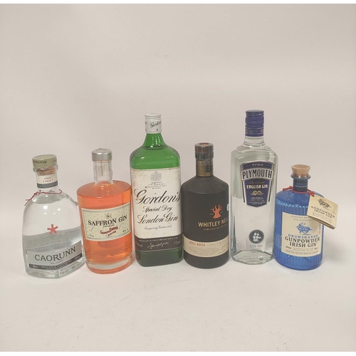 230 - Six bottles of gin to include Caorunn Scottish Gin, 70cl, 40% vol, Saffron Gin from Dijon, 70cl, 40%... 