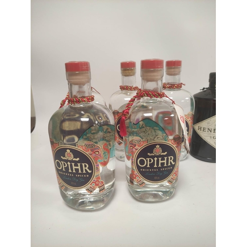 231 - Seven bottles of gin to include five bottles of Opihr London Dry Gin, 70cl, 40% vol, and two bottles... 