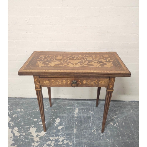 397 - 19th century Dutch marquetry inlaid card table, the swivel top inlaid with central urn, with foliage... 