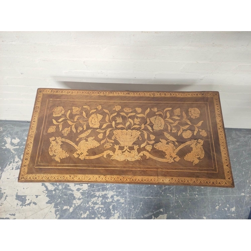 397 - 19th century Dutch marquetry inlaid card table, the swivel top inlaid with central urn, with foliage... 