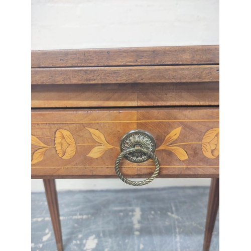 397 - 19th century Dutch marquetry inlaid card table, the swivel top inlaid with central urn, with foliage... 