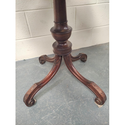 412 - Antique and later mahogany occasional table, the shaped top with tooled inset, on turned column and ... 