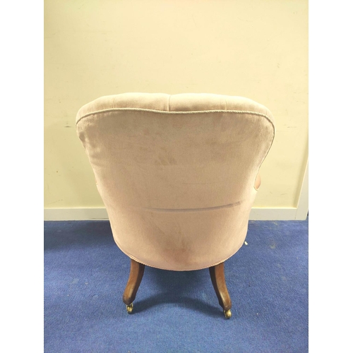 415 - Victorian Chesterfield style armchair, upholstered in later pink button back velour, on scroll frame... 