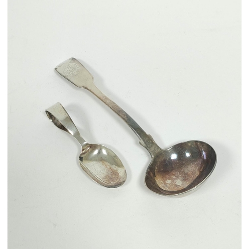 156 - Silver sauce ladle, 1533 and a child's spoon, 72g / 2½oz.