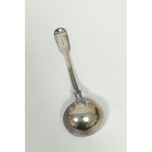 156 - Silver sauce ladle, 1533 and a child's spoon, 72g / 2½oz.