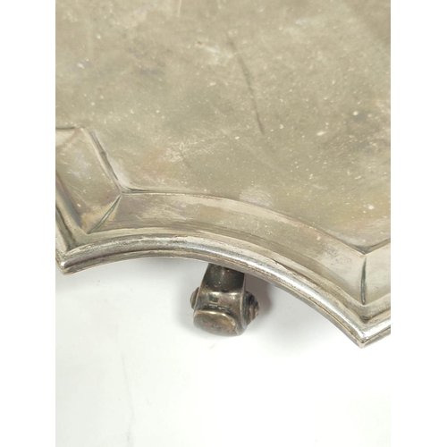 157 - Silver square tray with shaped corners, 1292g / 41oz.