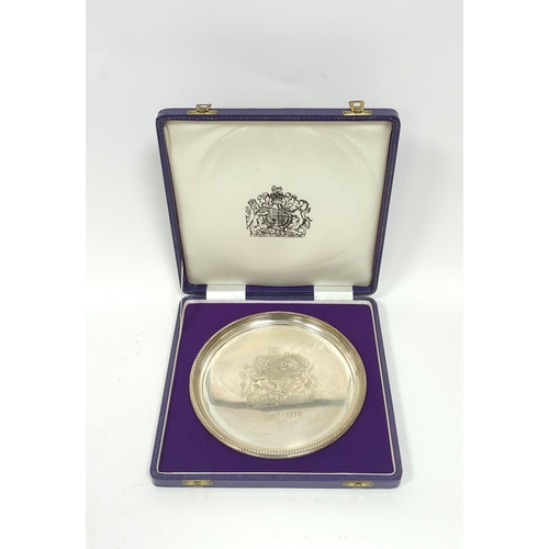 161 - Royal Wedding commemorative silver waiter, 20cm, 302g / 9½oz, cased. 