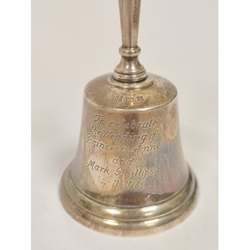 162 - Silver table bell, Princess Anne....1973, 184g / 6oz, cased.