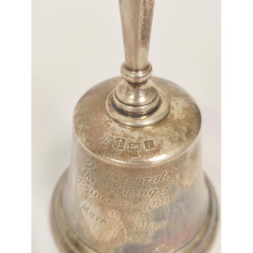 162 - Silver table bell, Princess Anne....1973, 184g / 6oz, cased.