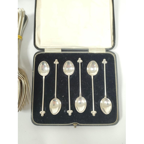 166 - Set of six butter spreaders, set of six Swedish silver coffee spoons, another set Sheffield, other c... 