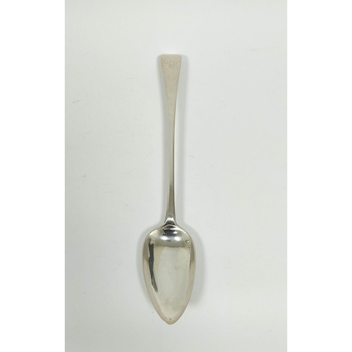 167 - York good silver serving spoon, initialled 'D' by Prince and Cattles, 1805, little worn, good marks,... 