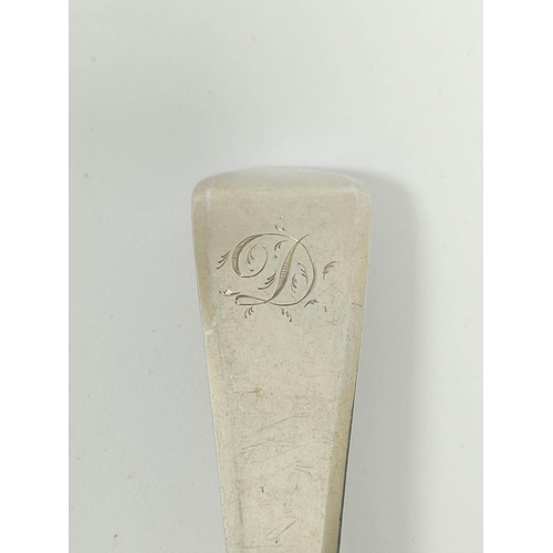 167 - York good silver serving spoon, initialled 'D' by Prince and Cattles, 1805, little worn, good marks,... 