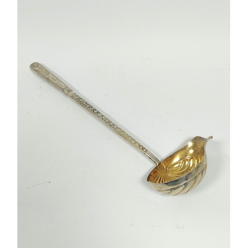 175 - East European silver ladle with scallop bowl and embossed stem, mid 19th century, marks not clear, 3... 