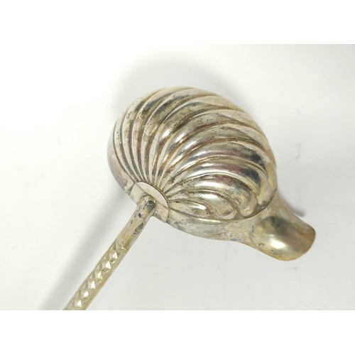 175 - East European silver ladle with scallop bowl and embossed stem, mid 19th century, marks not clear, 3... 