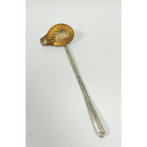 175 - East European silver ladle with scallop bowl and embossed stem, mid 19th century, marks not clear, 3... 