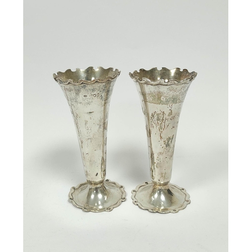 177 - Pair of silver vases, tapering with scroll edges, Charles Edward 1906, 188g / 6oz.