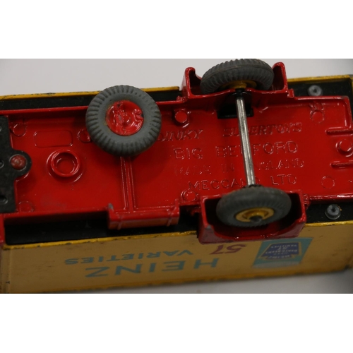 11 - Dinky Supertoys diecast 923 Big Bedford Van with Heinz Beans decal, red cab with yellow back and hub... 