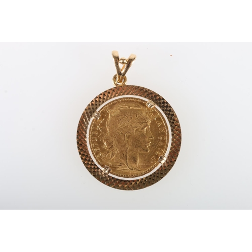 337 - FRANCE gold twenty francs 1906 in 18ct gold pendant mount, 10.6g gross. 