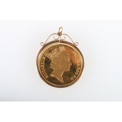 357 - UNITED KINGDOM Elizabeth II gold double sovereign 1988 in 9ct pendant mount 18.1g gross. 