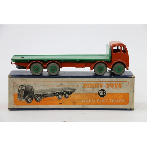 46 - Dinky Toys diecast model vehicles 502 Foden Flat Truck with 2nd type cab with burnt orange cab and c... 