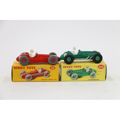 51 - Two Dinky Toys diecast vehicles 231 Maserati Racing Car with red body, number 9, also 233 Coope... 