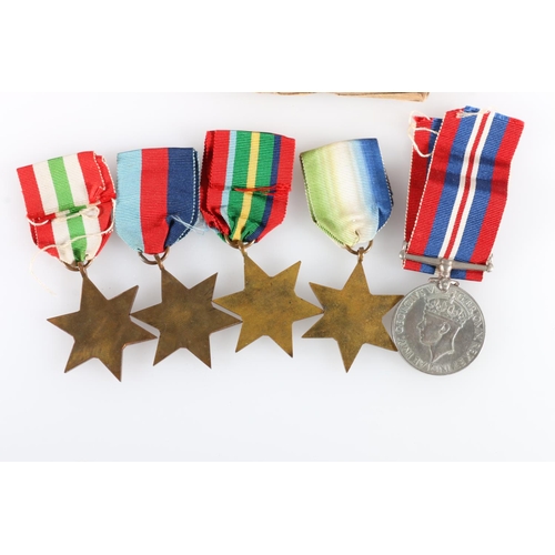 602 - Five WWII medals comprising war medal, 1939-1945 star, Italy star, Pacific star and Atlantic star, i... 