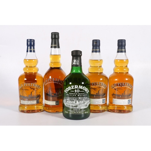 116 - Five bottles of Island single malt Scotch whisky to include four bottles of OLD PULTENEY 12 yea... 