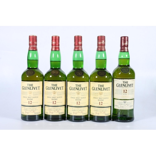 123 - Five bottles of THE GLENLIVET 12 year old single malt Scotch whisky 70cl 40% abv. (5)