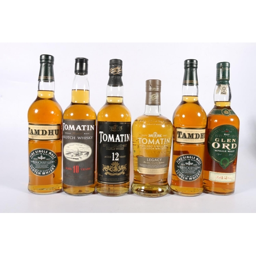 133 - Six bottles of single malt Scotch whisky to include TOMATIN 10 year old old style 70cl 40% abv.... 