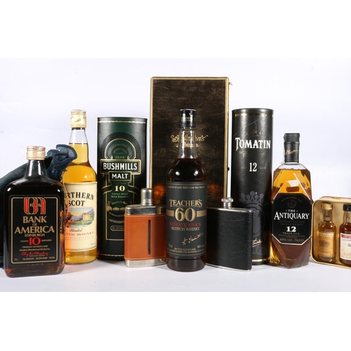 144 - Six bottles of whisky to include BANK OF AMERICA EDINBURGH 10 year old blended whisky 75cl 40% abv.,... 