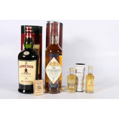 205 - THE INVERGORDON 10 year old Highland single grain Scotch whisky 43% abv. 70cl boxed, JAMESON 1780 Re... 