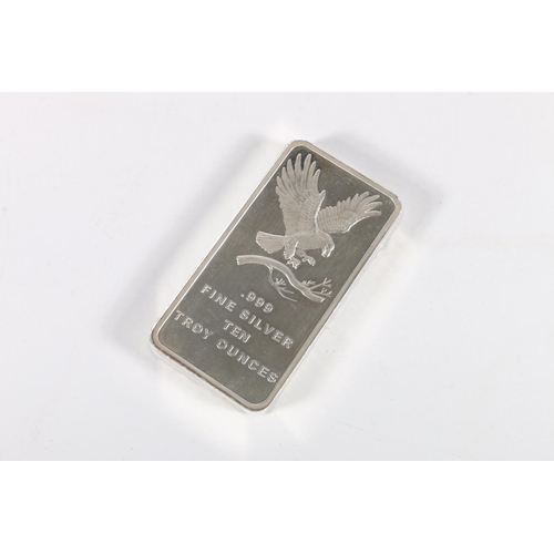 267 - 311g 999grade fine silver ingot bar 'Ten Troy Ounces' with eagle on branch.