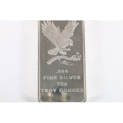 267 - 311g 999grade fine silver ingot bar 'Ten Troy Ounces' with eagle on branch.