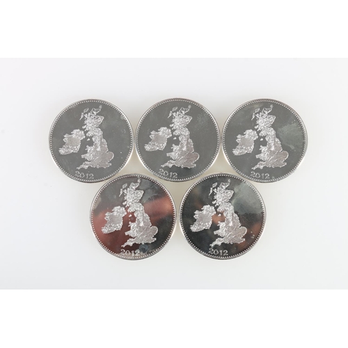 272 - Five one ounce fine silver British Isles and Rose commemorative coin medallions 2012, 156g. (5)