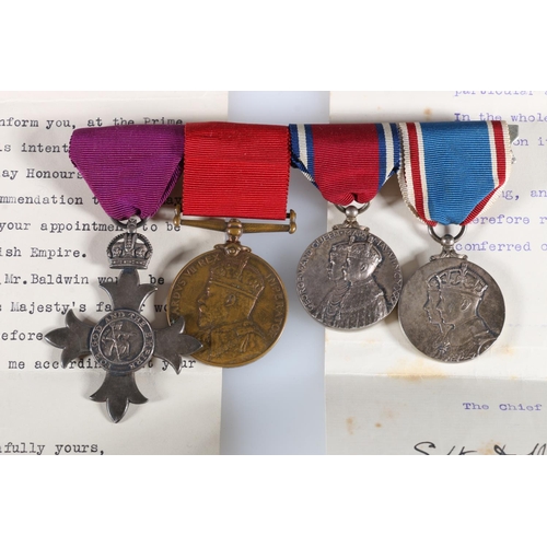 851 - Medal group comprising MBE, Edward VII Scottish Police Visit to Scotland medal 1903, George V silver... 