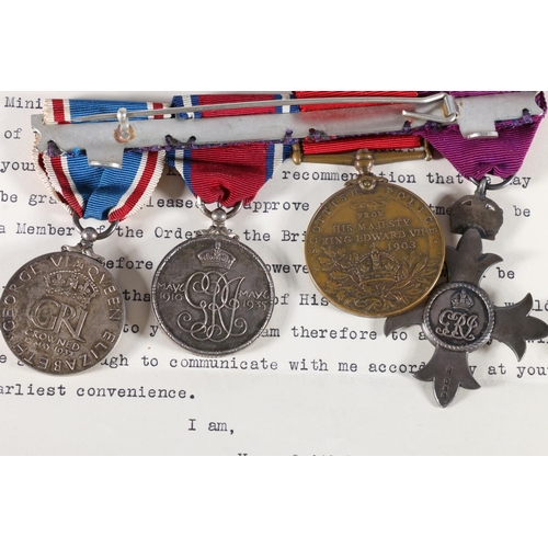 851 - Medal group comprising MBE, Edward VII Scottish Police Visit to Scotland medal 1903, George V silver... 