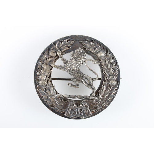 876 - London Scottish Rifle Volunteers white metal plaid brooch with rampant lion with thistle wreath and ... 