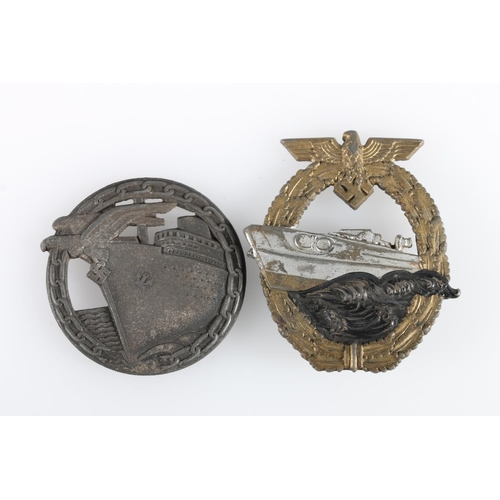 885 - WWII Nazi German Third Reich Kriegsmarine Naval E-Boat war badge, marked verso 'AS', 6cm x 5cm ... 