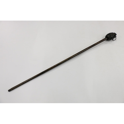 907 - Walking stick with grenade for a handle, 92cm long.