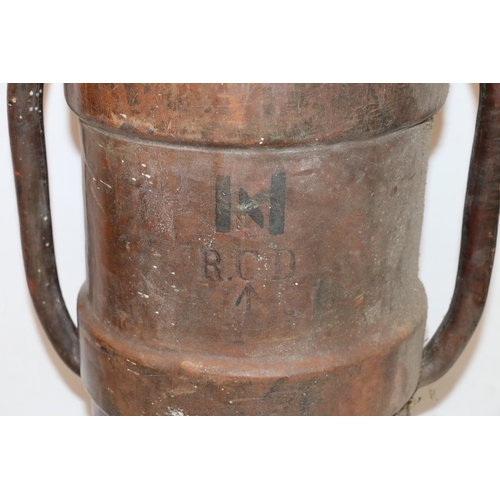 942 - Leather bound artillery shell carrier, the body marked with War Department arrow and RCD, 74cm tall....