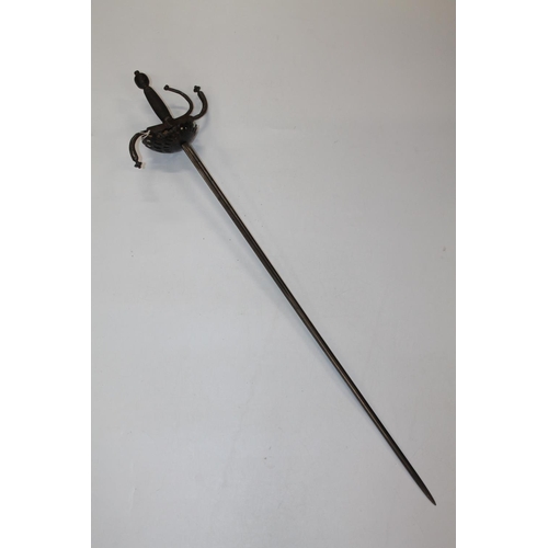 924 - Scottish rapier type sword, the 83cm long fullered blade with ricasso bearing makers mark in the for... 