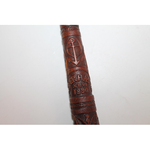 929 - Scottish baton with carved lower section having designs of anchor, thistles, eagle etc., also 'PETER... 