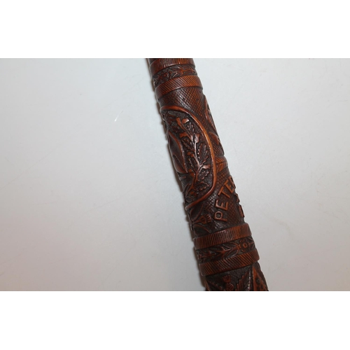 929 - Scottish baton with carved lower section having designs of anchor, thistles, eagle etc., also 'PETER... 