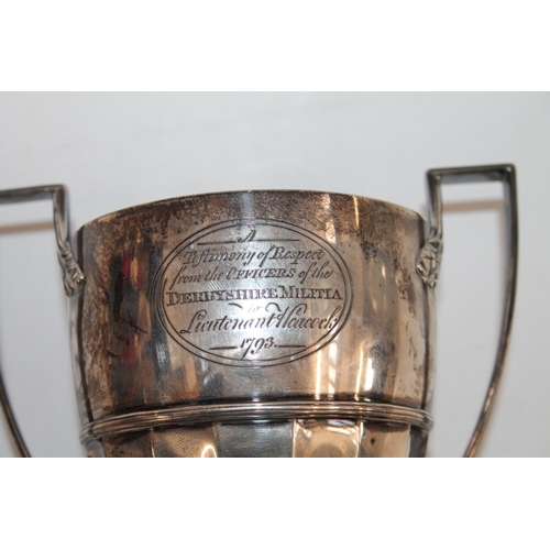 930 - Georgian silver trophy prize cup with gilded interior, the body inscribed 'A Testimony of Respect fr... 