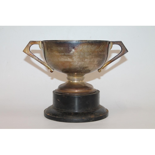 932 - George V silver trophy prize cup inscribed 'Presented to W G Robb by his fellow workers of the plant... 