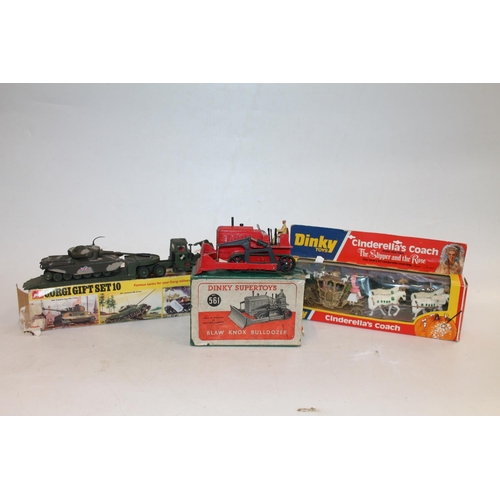 99 - Corgi Toys gift set 10 Tank Transporter set, boxed, Dinky Toys 111 Cinderella's Coach, boxed, and 56... 