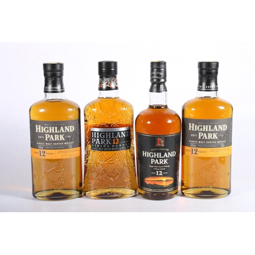 128 - Four bottles of HIGHLAND PARK single malt Scotch whisky to include an old style 12 year old, Vi... 