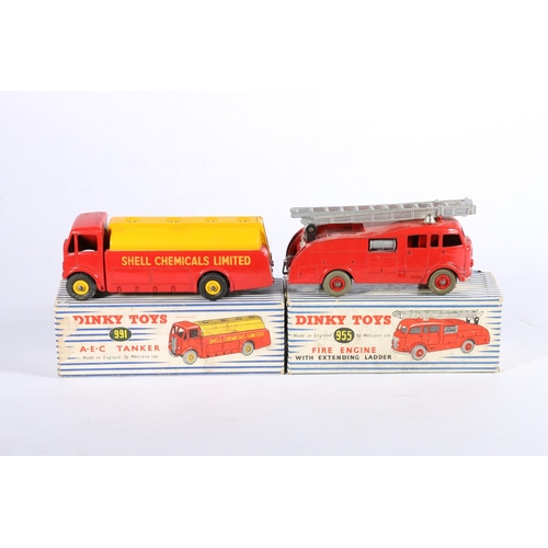 44 - Dinky Toys 991 AEC Tanker Shell Chemicals Limited, boxed and 955 Fire Engine with extending ladder, ... 