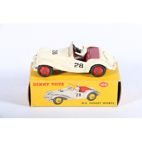 48 - Dinky Toys diecast vehicle 108 MG Midget with cream body, racing number 28, maroon interior, white d... 