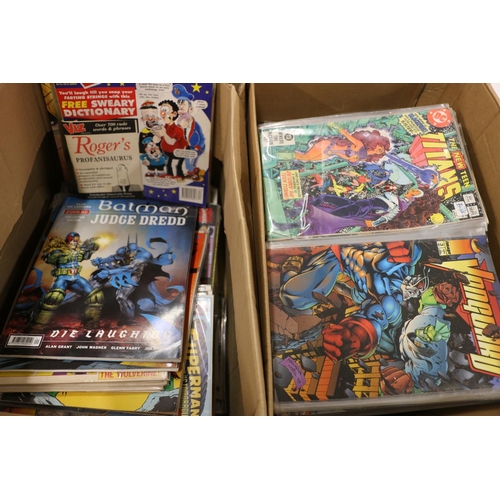 21 - Two boxes of DC Comics and other comics to include The New Teen Titans, Batman, Emerald Dawn II, Dr ... 